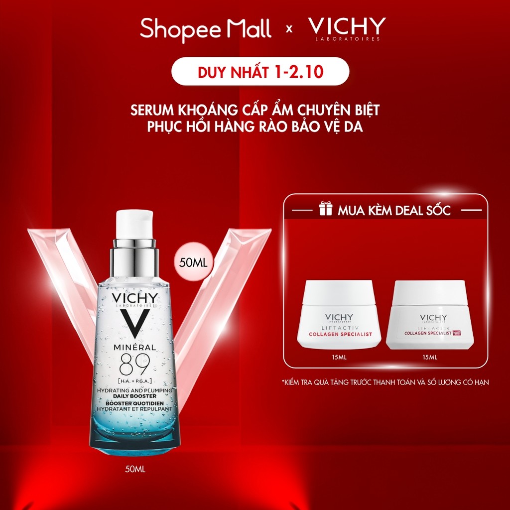 Serum khoáng “quốc dân” giúp phục hồi và cấp ẩm chuyên biệt Vichy Mineral 89 50ml, chống đa tác nhân làm suy yếu da