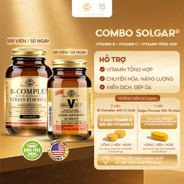Combo Solgar Vitamin Tổng Hợp Vitamin B, Vitamin C, Vitamin D,... và khoáng chất - VM-75 + B-Complex