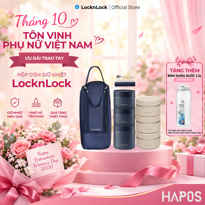 Hộp cơm giữ nhiệt văn phòng 1.1L LocknLock 3 ngăn LHC8052S01, kèm túi và muỗng đũa - HAPOS LOF
