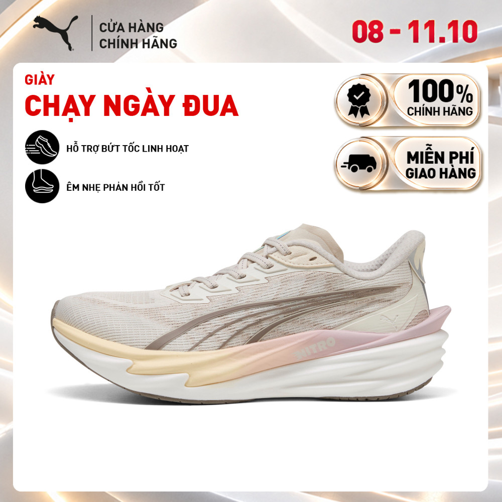 Giày Chạy Bộ PUMA Nữ Deviate NITRO 4 Wns Alpine Snow-Misty Pink Màu Trắng