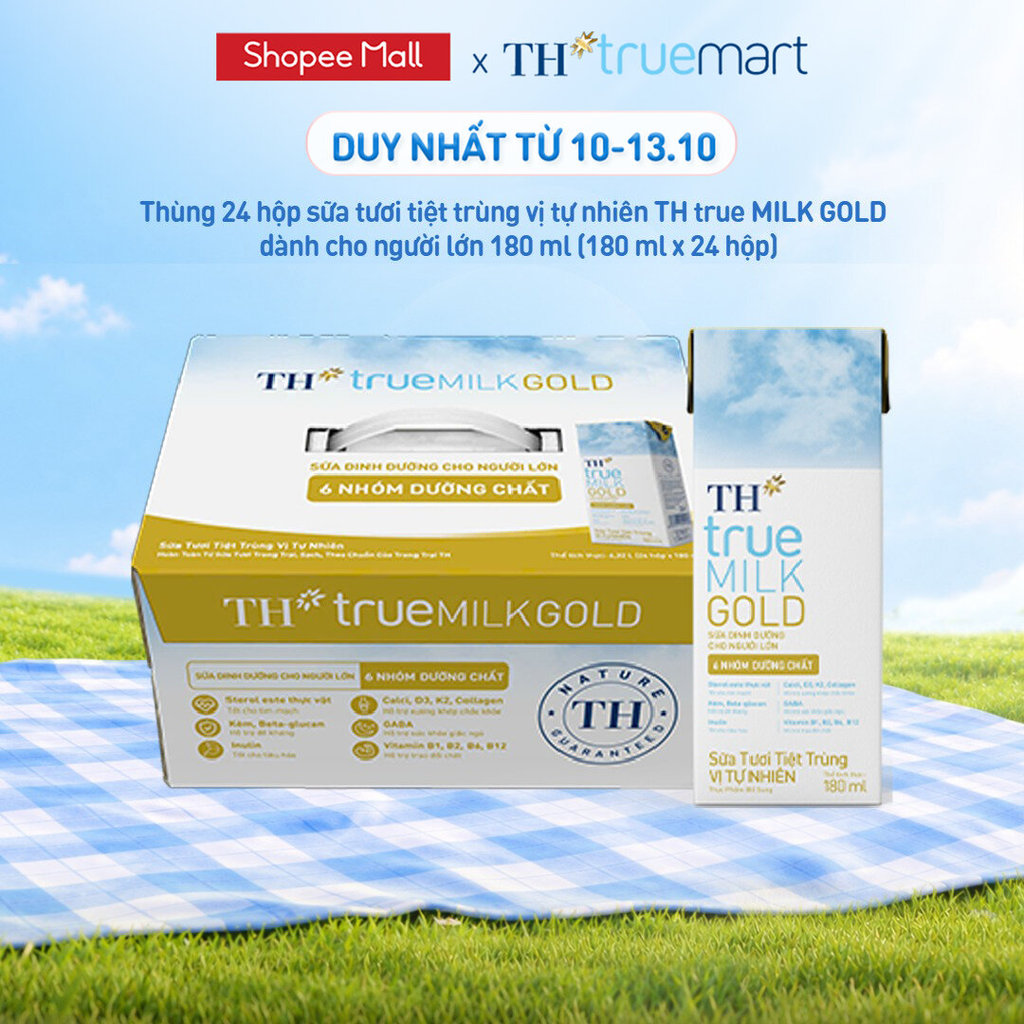 Thùng 24 hộp sữa tươi tiệt trùng vị tự nhiên TH true MILK GOLD dành cho người lớn tuổi 180ml
