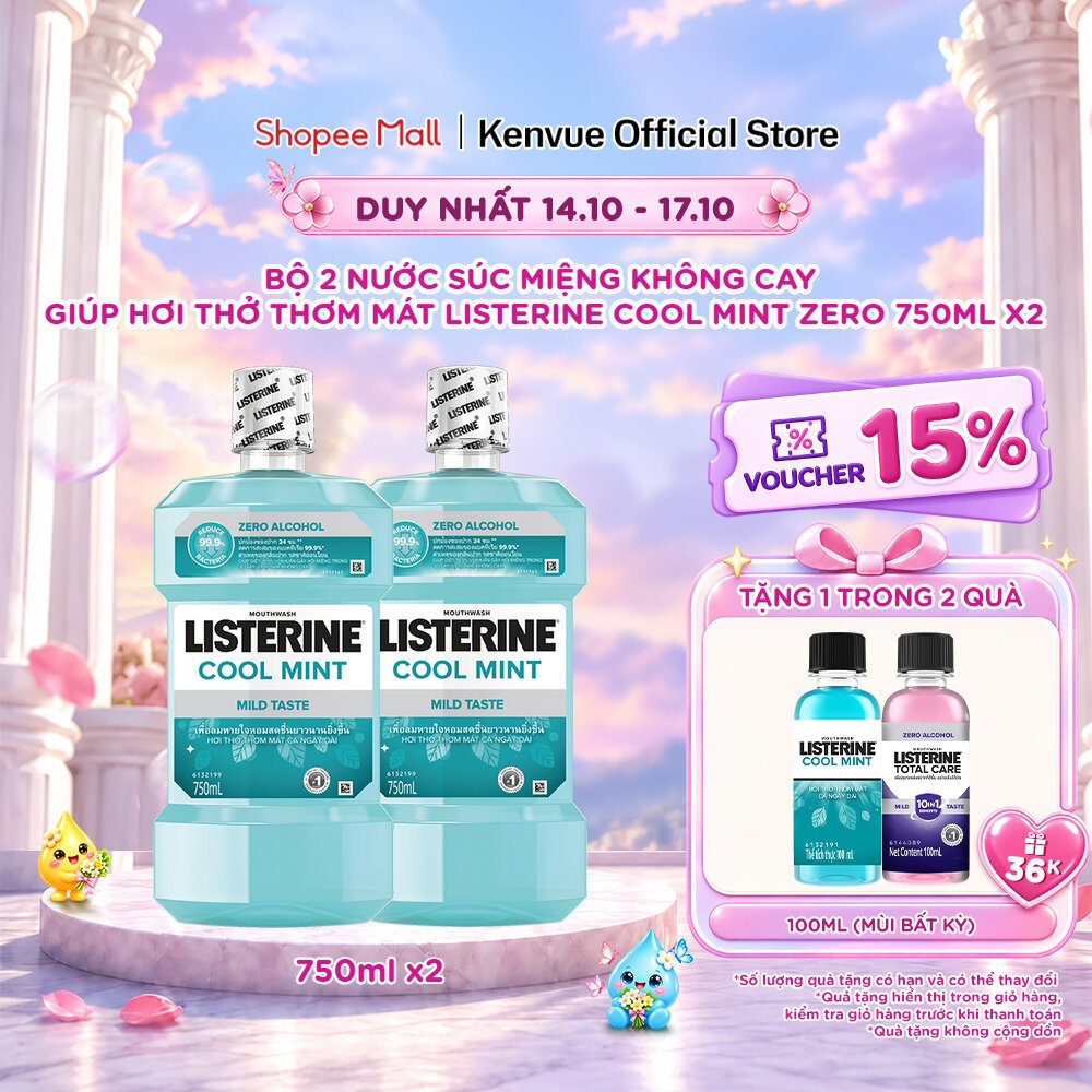 Bộ 2 Chai Nước Súc Miệng Listerine Giúp Hơi Thở Thơm Mát Cool Mint Zero Alcohol 750mlx2 540021939