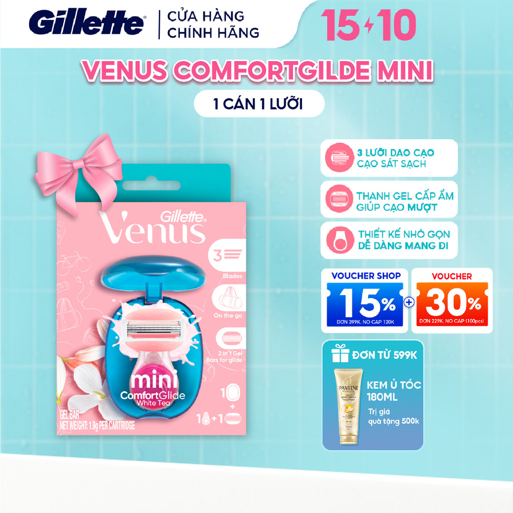 Dao Cạo Mini Cho Nữ GILLETTE VENUS Comfortgilde Hương Hoa Trà Trắng - Hộp 1 Cán 1 Lưỡi Dao [Tặng Kèm Hộp Bảo Vệ]