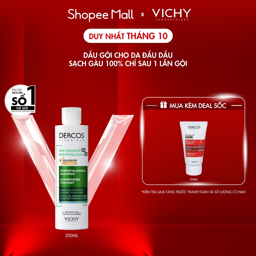 Dầu gội sạch gàu Dercos VICHY 100% chỉ sau 1 lần gội dành cho da dầu & ngứa, SỐ 1 Việt Nam chuyên gia khuyên dùng 200ml