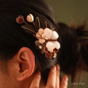 Kẹp tóc cổ điển phong cách Trung Hoa làm từ lụa nhung họa tiết hoa, phụ kiện hoàn hảo cho bộ hanfu sườn xám