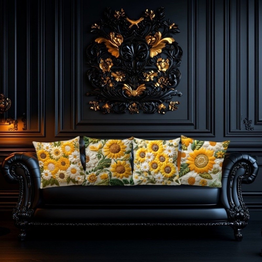 Vỏ Gối Hướng Dương THFENG, Đệm Sofa Sang Trọng 45x45cm, Vintage 2D Hoa Lông Tơ Mềm In Hình Phòng Ngủ Gối Trang Trí Nhà Cửa