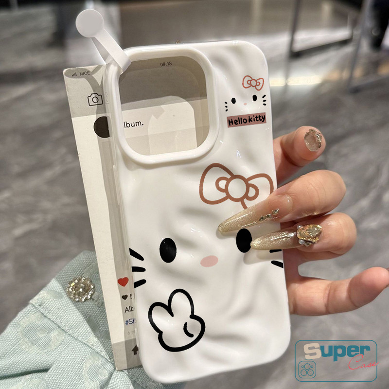 Ốp Lưng Tương Thích Cho IPhone 15 11 13 16 12 14 Pro Max 7Plus 14 15 7 16 8 Plus 13 12 15 16 14 Pro SE 2020 Sáng Tạo Dễ Thương Hello Kitty Wave Ruffle Water Silicone Glossy Soft Cover