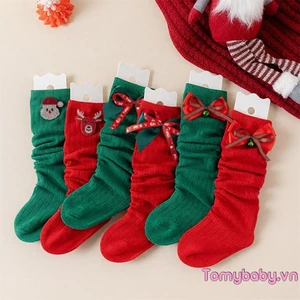 Giáng Sinh Trẻ Em Đầu Gối Cao Tất Ngày Lễ Hoạt Hình Ông Già Noel Họa Tiết Thời Trang Thoải Mái Tất Cho Bé Gái