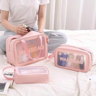 [ WashBag ] Bộ 3 túi trong suốt đựng mỹ phẩm, đồ trang điểm du lịch, chống thấm nước hiệu quả - WashBag