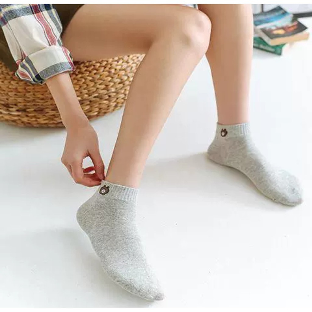 Combo 10 Đôi Tất Nữ Cổ Ngắn Hình Gấu Kute Chất Cotton Mềm Mịn Co Giãn 4 Chiều Tặng Kèm Túi Rút Xinh