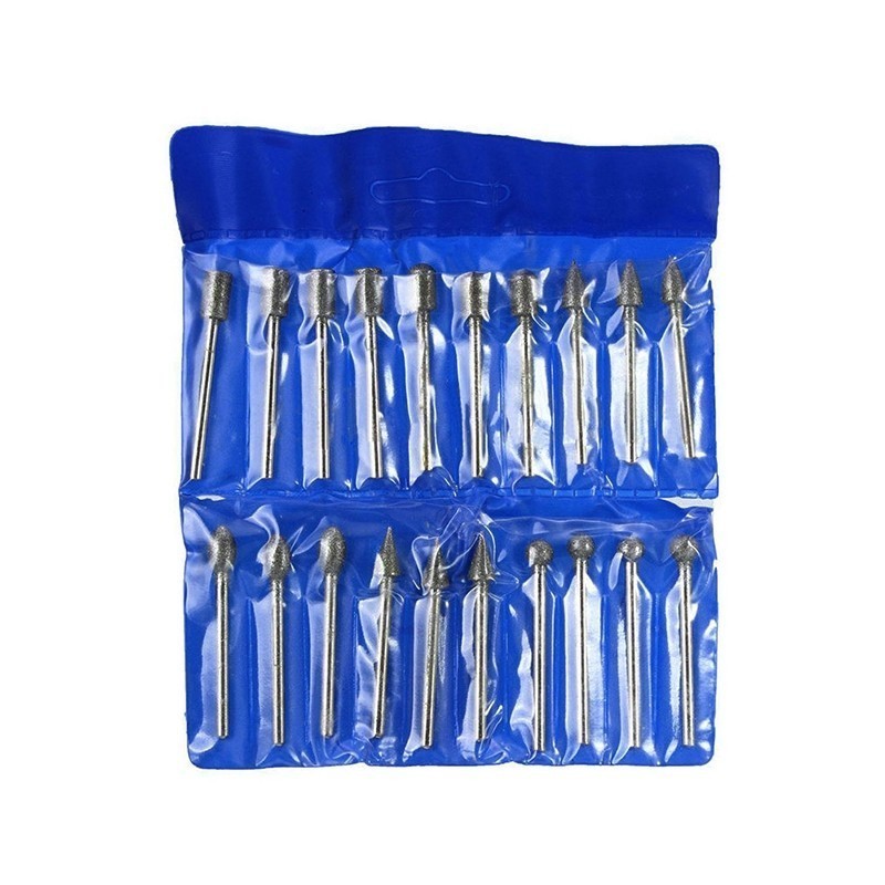 Set Mũi Mài Kim Cương 3mm – 20 Chiếc Chạm Khắc, Dũa Mịn Grit 150, Phù Hợp Khoan Mini