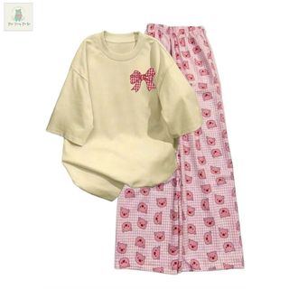 Tổng hợp các sét bộ quần heo hồng+mix áo phông form rộng -hình NƠ  KẺ CARO ĐỎ-thubaquanao