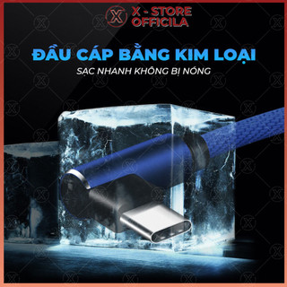 Cáp sạc chữ L 90 độ, dây sạc chơi game Type C/Micro/LN, bọc dù, đầu kim loại, đèn LED - DS90D01