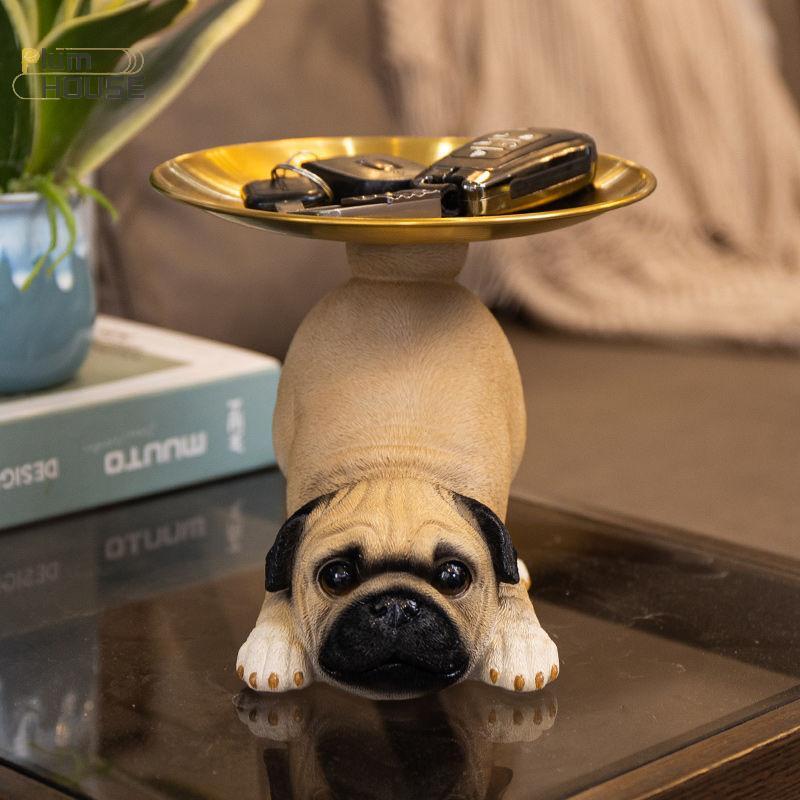 PlumHOUSE Sáng Tạo Pug Tượng Khay Bảo Quản Dễ Thương Chìa Khóa Chó Kẹo Ăn Nhẹ Tấm Bảo Quản Động Vật Điêu Khắc Đồ Trang Trí Văn Phòng Để Bàn Trang Trí VN