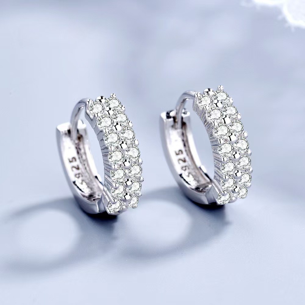 Bông tai hai hàng bạc S925 phong cách đơn giản, thời trang