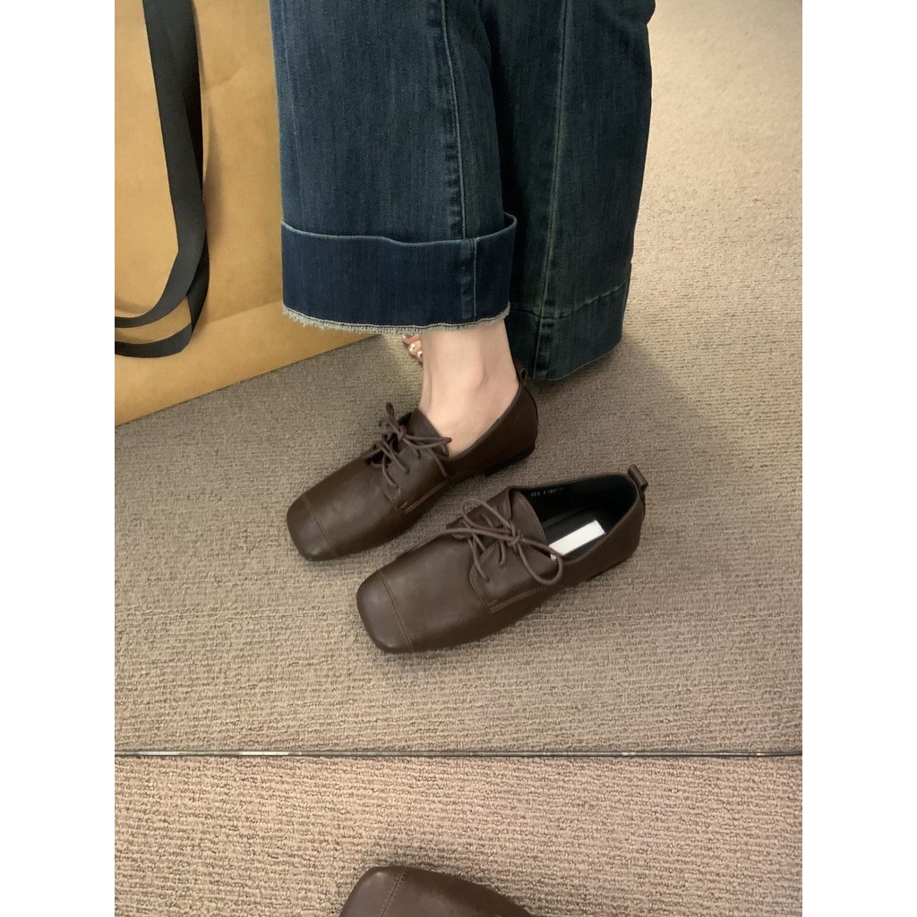 Retro Da Lộn Ren Đen Flat Mary Jane Giày Đế Mềm Giày Nữ
