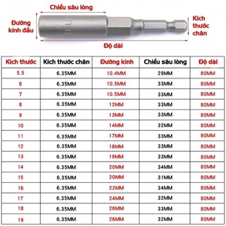 Đầu chụp chân lục giác Diamon 80mm gắn máy vặn bulong, đai ốc bán lẻ full size 6-19 giá sỉ