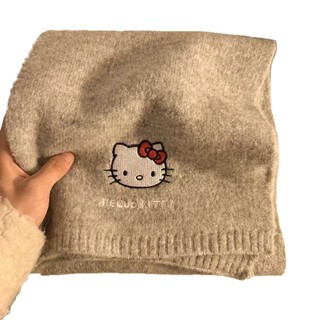 Khăn choàng cổ Hello Kitty lông cừu mềm mịn, Khăn len giữ ấm mùa đông phong cách Hàn Quốc