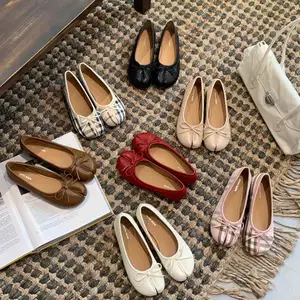TT Nơ Giày Nữ Đế Bằng Tất Cả Trận Đấu Da Thật Chính Hãng Chia Ngón Chân Giày Ba Lê Thoải Mái Giày Thường Ngày