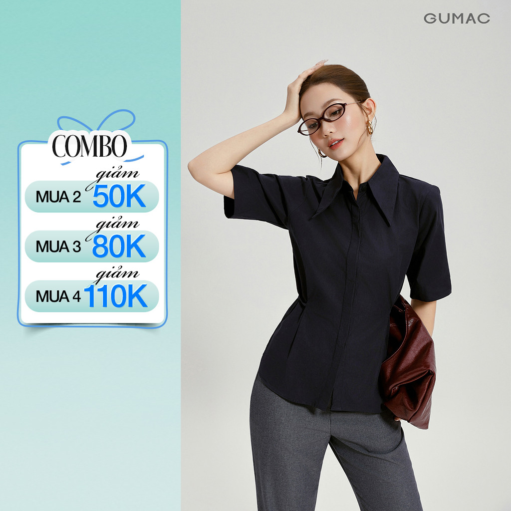Áo Sơ Mi Nữ GUMAC Form Suông Tay Lửng Cổ Nhọn Buộc Eo Tôn Dáng Thanh Lịch AG04001