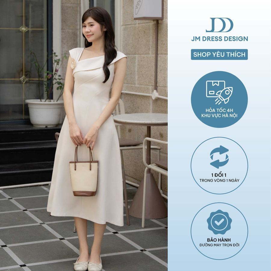 Đầm Xuân Hè Bổ Chéo Thân Cổ Chéo 1S10.2601. Đầm Dáng Dài Dự Tiệc Cổ Lệch Vai Sang Trọng Thanh Lịch By JM Dress Design