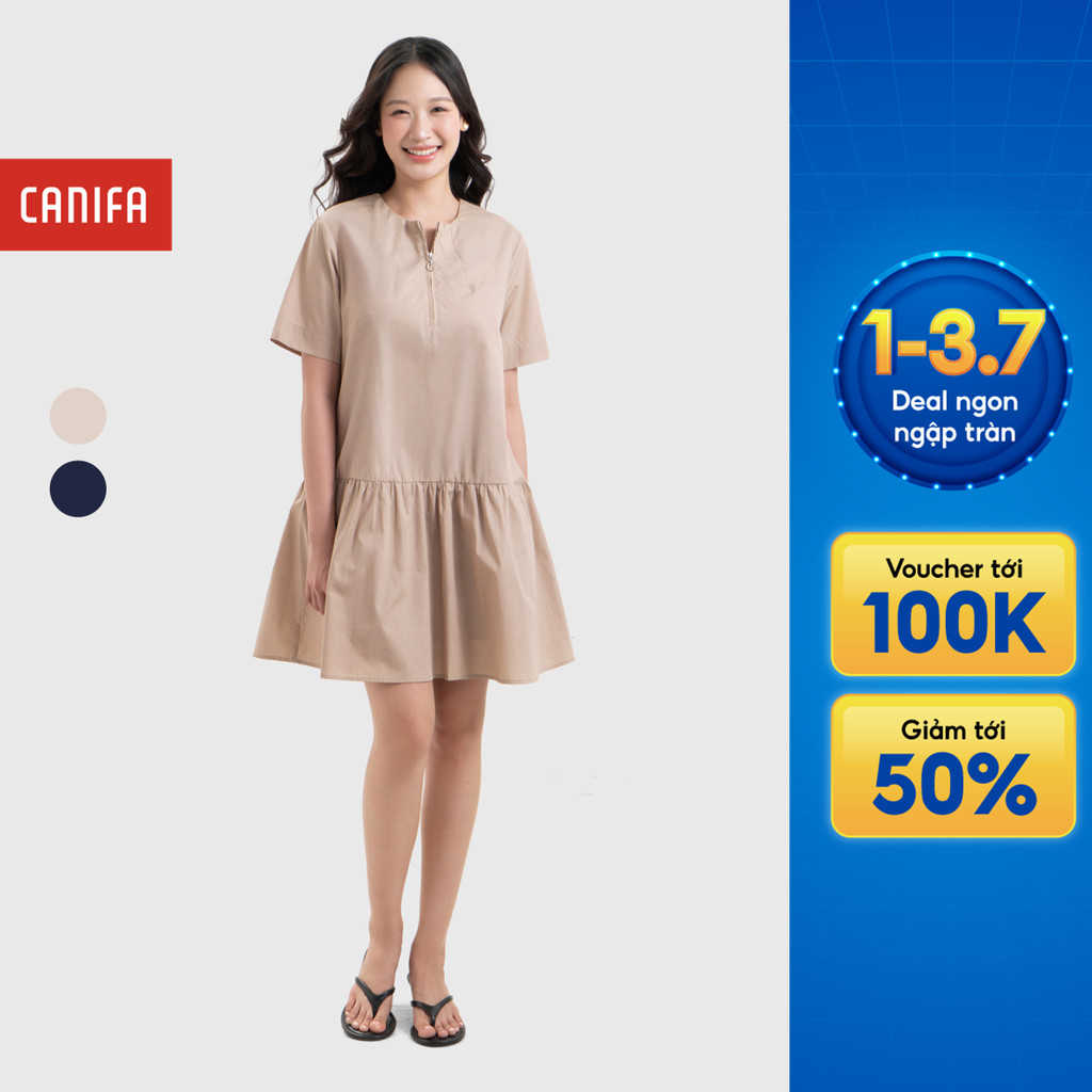 Váy liền nữ CANIFA đầm dáng rộng babydoll cộc tay cổ tròn 6DS26S006