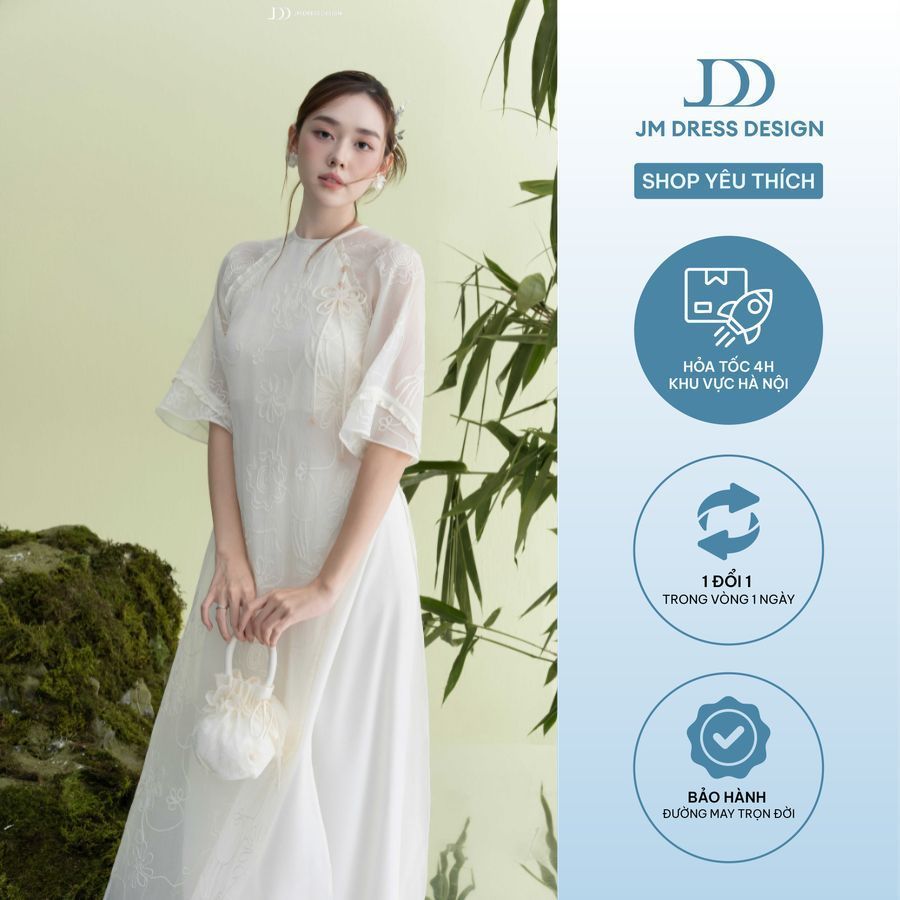 Áo Dài Thanh Trúc. Áo Dài Dáng Suông Tay Lỡ Phối Bèo 2M02.2509. Áo Dài Cách Tân Nữ Thanh Lịch, Sang Trọng. Áo Dài JM