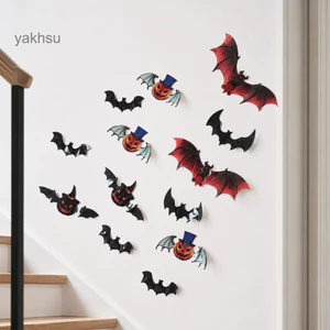 Thai| Trang trí dơi giấy gấp và dán tường bí ngô Đồ trang trí Halloween 3D, Đề can Halloween PVC đa năng để trang trí nhà và nhà hàng lễ hội