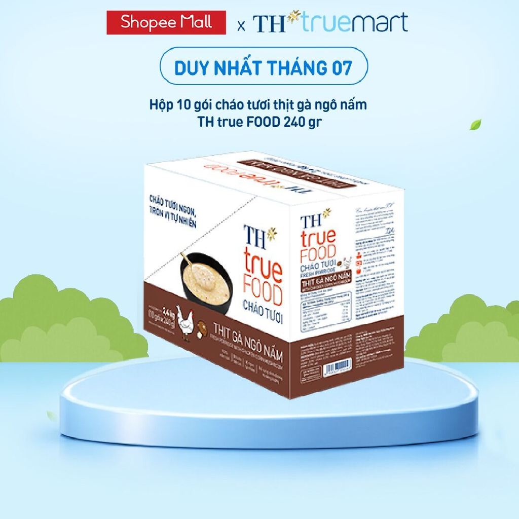 Hộp 10 gói Cháo tươi thịt gà ngô nấm TH true Food 240 g (240 g x10 gói)