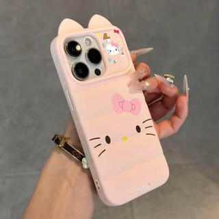 Ốp lưng nhựa mềm áo lông vũ tai mèo Hello Kitty nhiều sticker dễ thương, chống va đập bền lâu iPhone 12/13/14/15/16 Pro