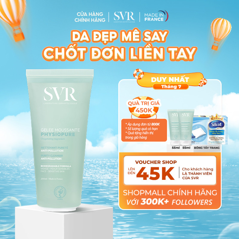Sữa rửa mặt dạng gel cho da nhạy cảm SVR Physiopure Gelee Moussante 200ml
