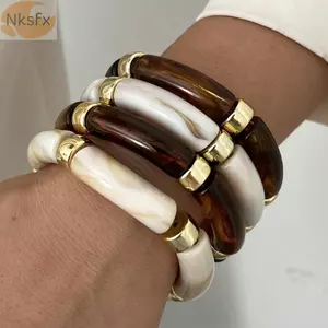 Vòng tay nhựa không đều NKSFX, Bộ vòng tay nhựa ống tre Punk, Bộ vòng đeo tay dày rộng có thể xếp chồng lên nhau Quà tặng