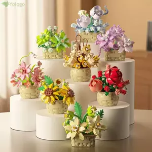 YOLOGO Mô hình chậu mọng nước, Gạch bé gái Đồ chơi trẻ em Khối xây dựng trong chậu hoa DIY, Quà tặng Bàn làm việc tại nhà Trang trí thực vật Đồ chơi giáo dục Bộ khối xây dựng mọng nước Trẻ em