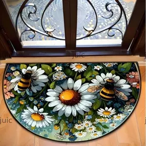 JUIC Doorway Thảm chào mừng, Thảm lót cửa chùi chân nửa tròn hoa Boho, Thảm cửa lối vào dày chống trượt có thể giặt được trong nhà