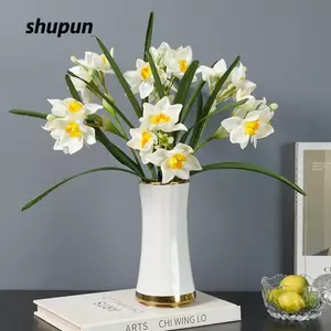 SHUPUN Hoa Daffodil Giả, Hoa Thủy Tiên Nhân Tạo Hoa Trang Trí, Bó Hoa Giả Nhân Tạo Màu Trắng Trang Trí Ngoài Trời