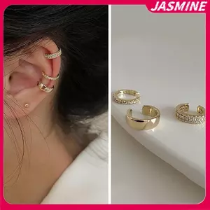JASMINE 3 Cái / bộ Thời Trang Hình Chữ C Zircon Vòng Tai Không Xuyên Kẹp Tai Cho Nữ Tính Khí Tối Giản Bông Tai Dự Tiệc Trang Sức Quà Tặng JASMINE