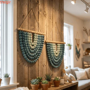 THEGIRL8B Đính cườm treo tường, Mặt dây chuyền treo tường lấy cảm hứng tự nhiên bằng gỗ, Mặt dây chuyền trang trí nghệ thuật hạt xanh dần dần theo phong cách thủ công độc đáo Lối vào