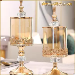 MONOSTYLE Crystal Glass Storage Jar, Chân Cao Có Nắp Lọ Kẹo Hoa Hồng, Đồ Trang Trí Để Bàn Nghệ Thuật Trang Trí Nhà Cửa Sang Trọng Mạ Vàng
