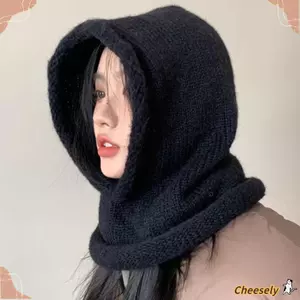 Mũ Balaclava CHEESELY, Mũ chống gió dệt kim bảo vệ tai, Mũ chui đầu sợi len uốn cong thông thường Thu đông