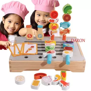 DARON Bộ Thịt Nướng Mô Phỏng, Thực Phẩm Mô Phỏng Bằng Gỗ Giả Vờ Chơi Đồ Chơi Nhà Bếp, Đồ Chơi Nhà Bếp Nhân Tạo Nhận Thức Montessori Tinh Tế Trẻ Em Giả Vờ Đồ Chơi Nấu Ăn Ủng Hộ Tiệc