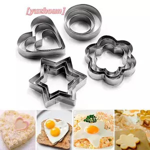 Khuôn Nướng Bánh Khuôn Nướng Trứng Khuôn Cắt Bánh Quy Bằng Thép Không Gỉ Bánh Quy DIY Khuôn Ngôi Sao Trái Tim Hoa Cắt 3 Cái / bộ