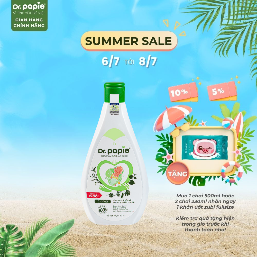 [500ml] Nước Tắm Gội 2 IN 1 Thảo Dược Shan Tuyết Làm Mát Da Giảm Mẩn Đỏ Dr.Papie dành cho bé sơ sinh
