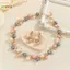 < Honeyba > Ngọc Trai Thanh Lịch Tinh Tế Nelace Lá Kim Cương Giả Ngọc Trai Nhiều Màu Sắc Nelace Trang Sức Nữ Kim Loại Nelace Bông Tai Bộ Dự Tiệc Đẹp