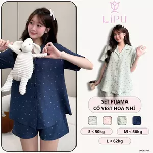 Set Pyjama Cộc Cổ Vest Hoạ Tiết Hoa Nhí S05 LIPU