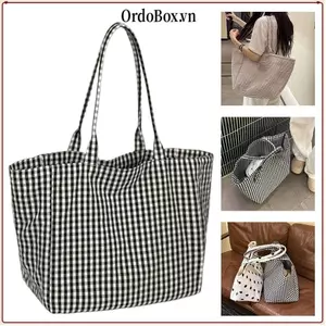 Túi tote vải ORDOBOX, Túi vải in chấm bi chất liệu chấm bi, in sọc đến in kiểm tra in công suất lớn Tote dung tích lớn Sử dụng hàng ngày