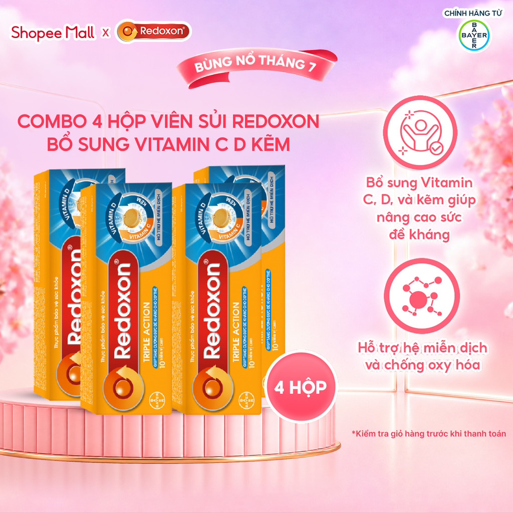 Bộ 4 Viên sủi bổ sung Vitamin C, D, và Kẽm Redoxon Triple Action 10 viên/hộp