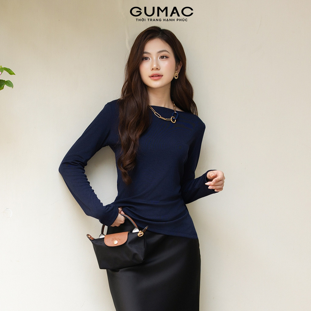 Áo Thun Nữ Tay Dài GUMAC Form Slim Cổ Thuyền Chất Thun Gân Mịn Mềm Tôn Dáng ATF12029