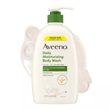 Sữa tắm dưỡng ẩm hàng ngày Aveeno dành cho sữa tắm bình thường đến khô, công thức nhạy cảm với yến mạch tiền sinh học, làm sạch nhẹ nhàng Sữa tắm khô, thơm nhẹ cho nữ và nam giới, Size 33 fl. O