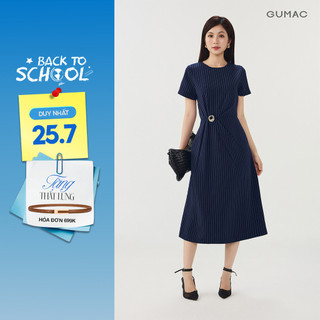 Đầm Nữ GUMAC Dáng Xòe Draping Cổ Tròn Tay Ngắn Có Túi Sườn Tiện Lợi Đính Phụ Kiện Thanh Lịch DG07101