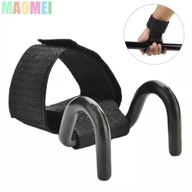 Móc cử tạ MAOMEI, Dây đeo móc thép đen kéo lên, Tay cầm hỗ trợ cổ tay có móc Hỗ trợ cổ tay phụ trợ có thể điều chỉnh Dây đeo nâng tạ tạ